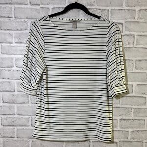 H&M Black and White Striped 3/4 Sleeve Top, size medium